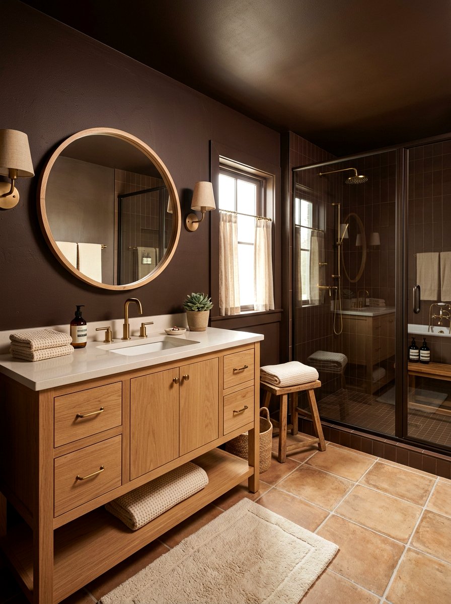 Chocolate Brown Warm Bathroom - 30 bathroom drenching ideas