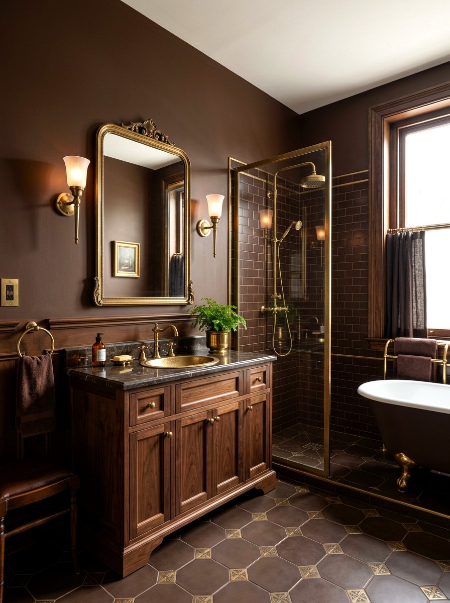 Chocolate brown and brass bathroom - 30 chocolate brown bathroom ideas