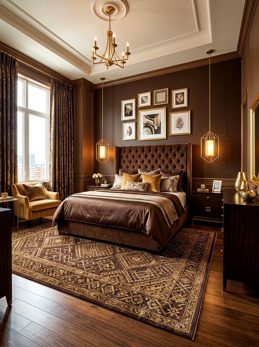 Chocolate brown and gold bedroom - 30 chocolate bedroom ideas