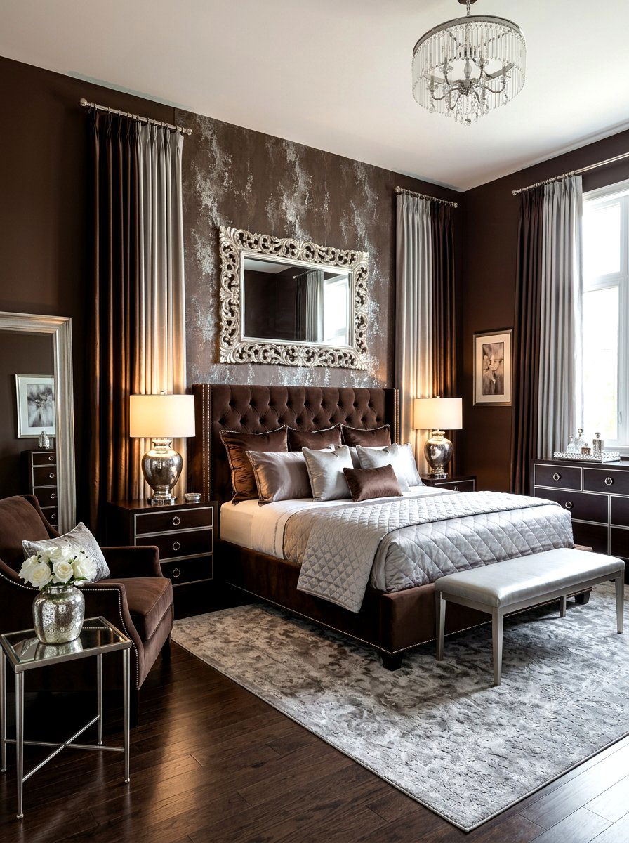 Chocolate brown and silver bedroom - 30 chocolate bedroom ideas