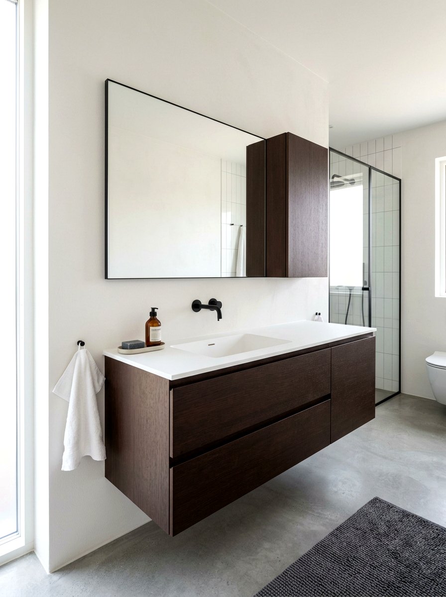 Chocolate brown floating vanity - 30 chocolate brown bathroom ideas