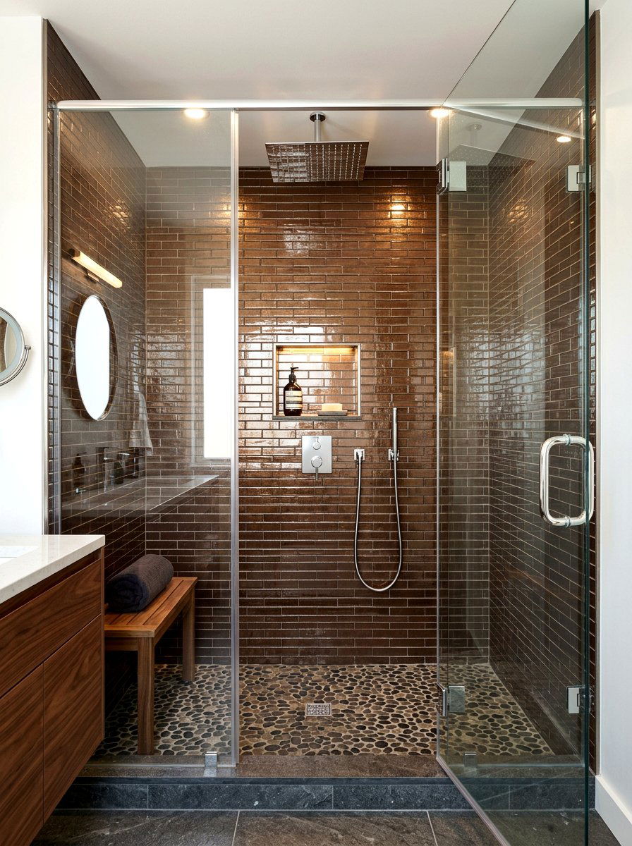 Chocolate brown glass tile shower - 30 chocolate brown bathroom ideas