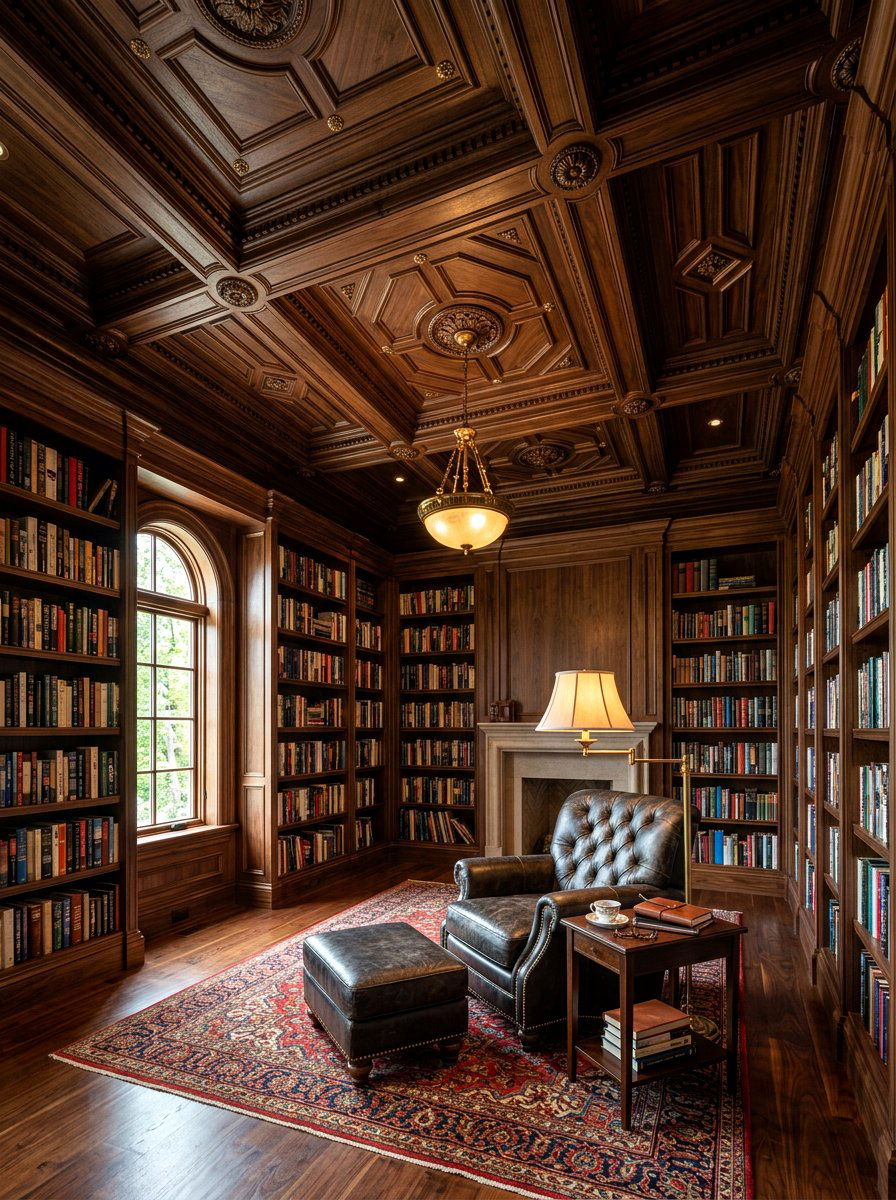 Chocolate brown home library ceiling - 30 moody ceiling paint ideas