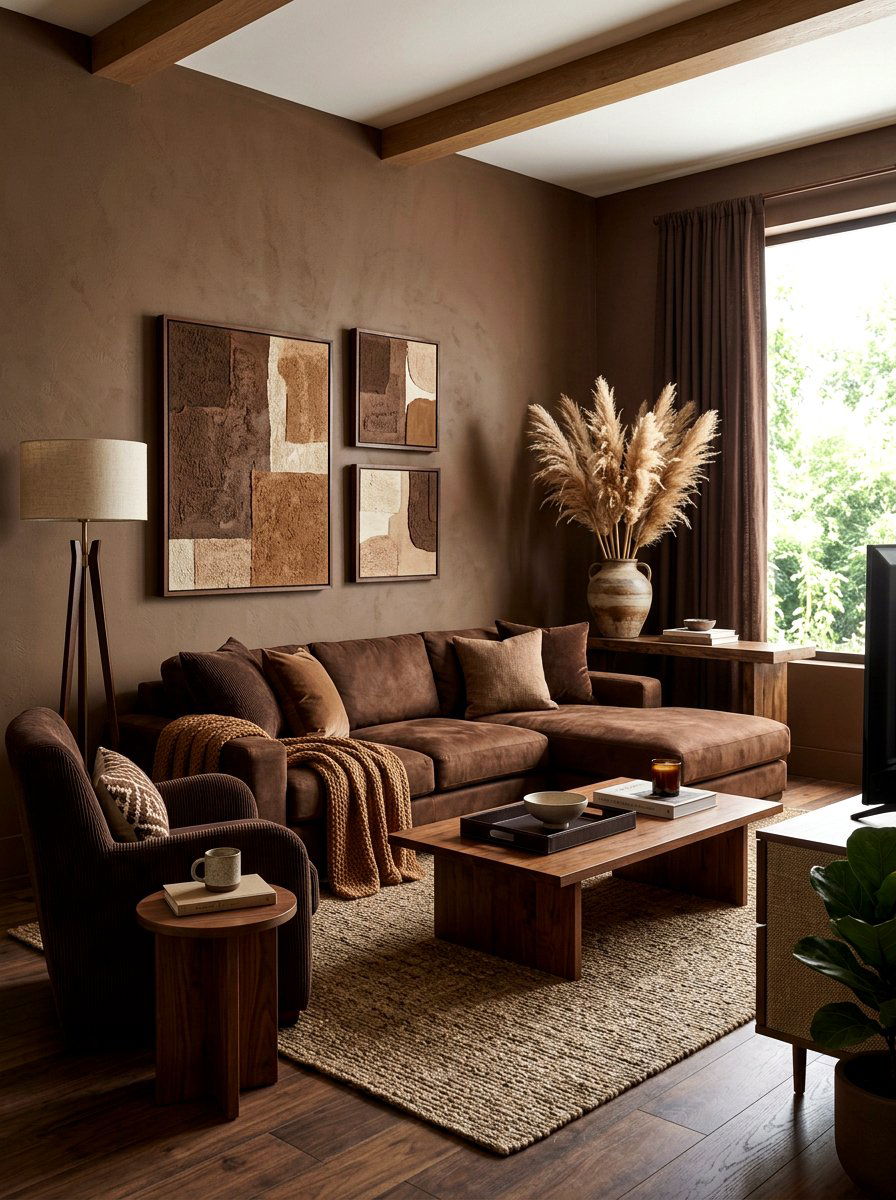 Chocolate brown living room - 30 moody fall living room ideas