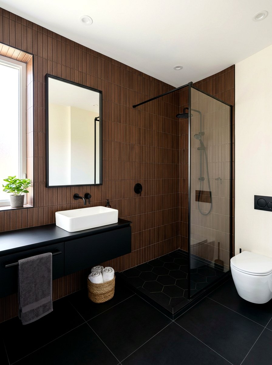 Chocolate brown vertical stack tile - 30 chocolate brown bathroom ideas