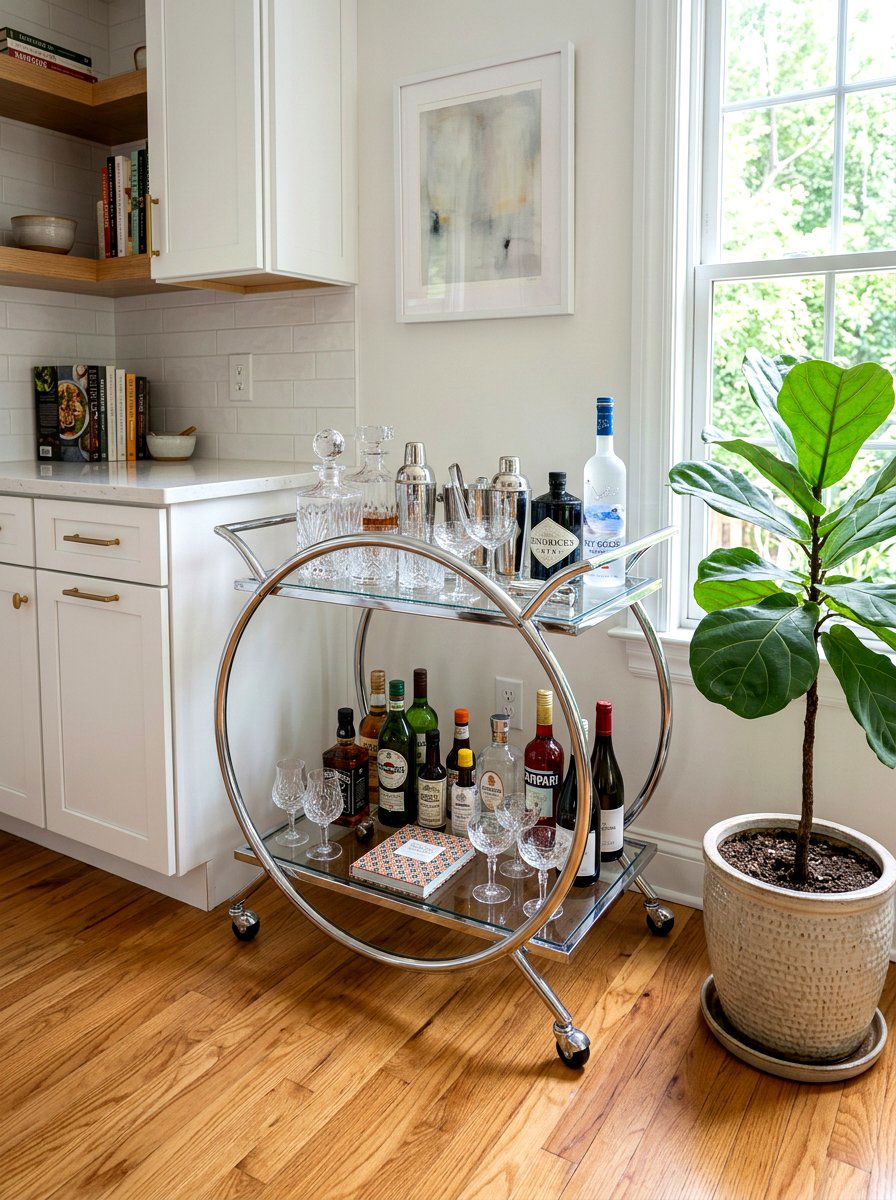 Chrome Bar Cart - 30 chrome kitchen decor ideas