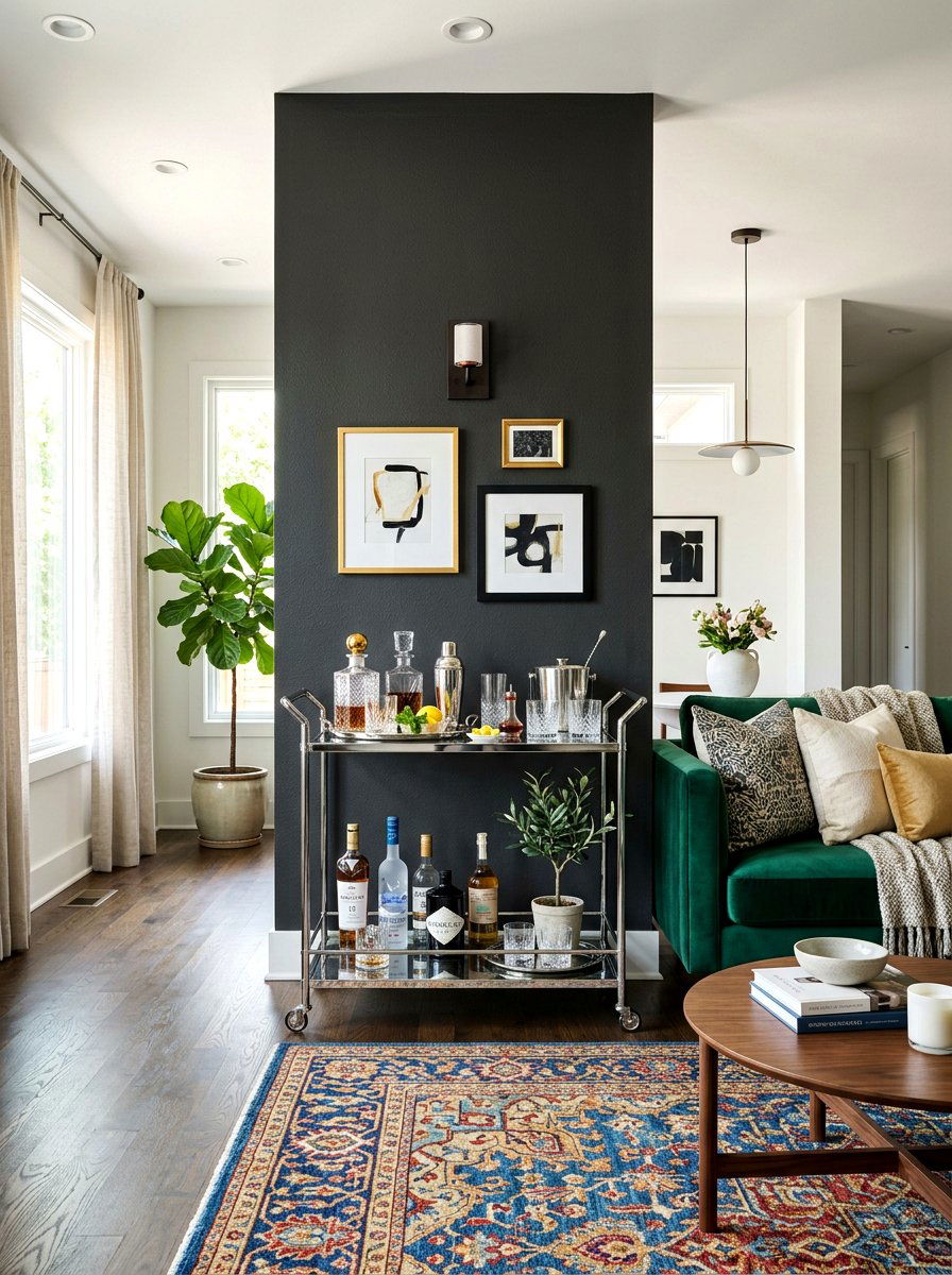 Chrome Bar Cart - 30 chrome aesthetic living room ideas