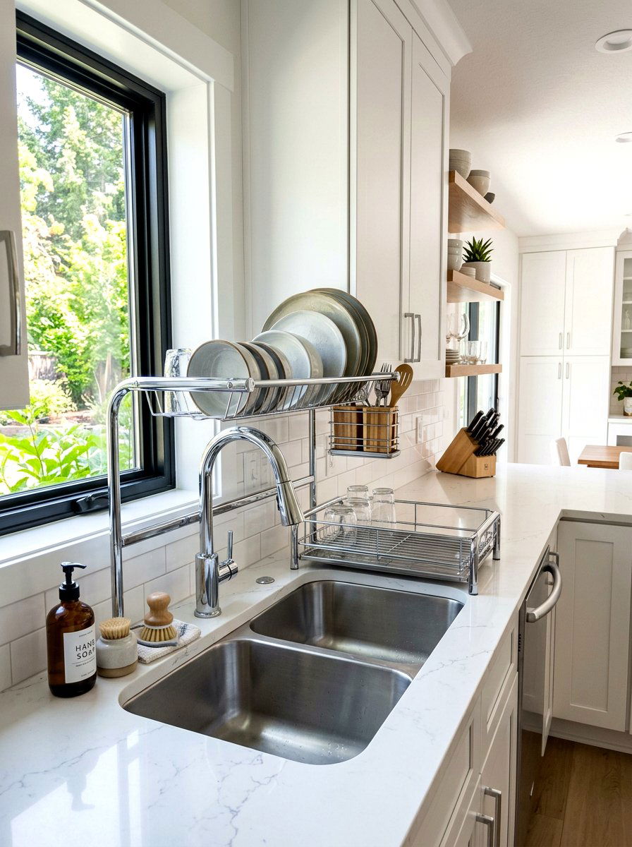 Chrome Dish Rack - 30 chrome kitchen decor ideas