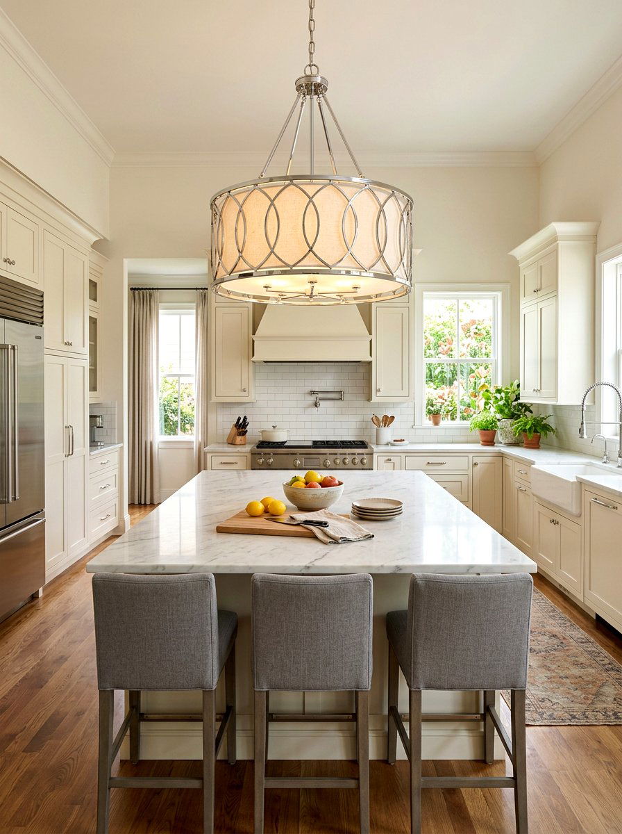 Chrome Drum Pendant - 30 chrome kitchen pendant ideas