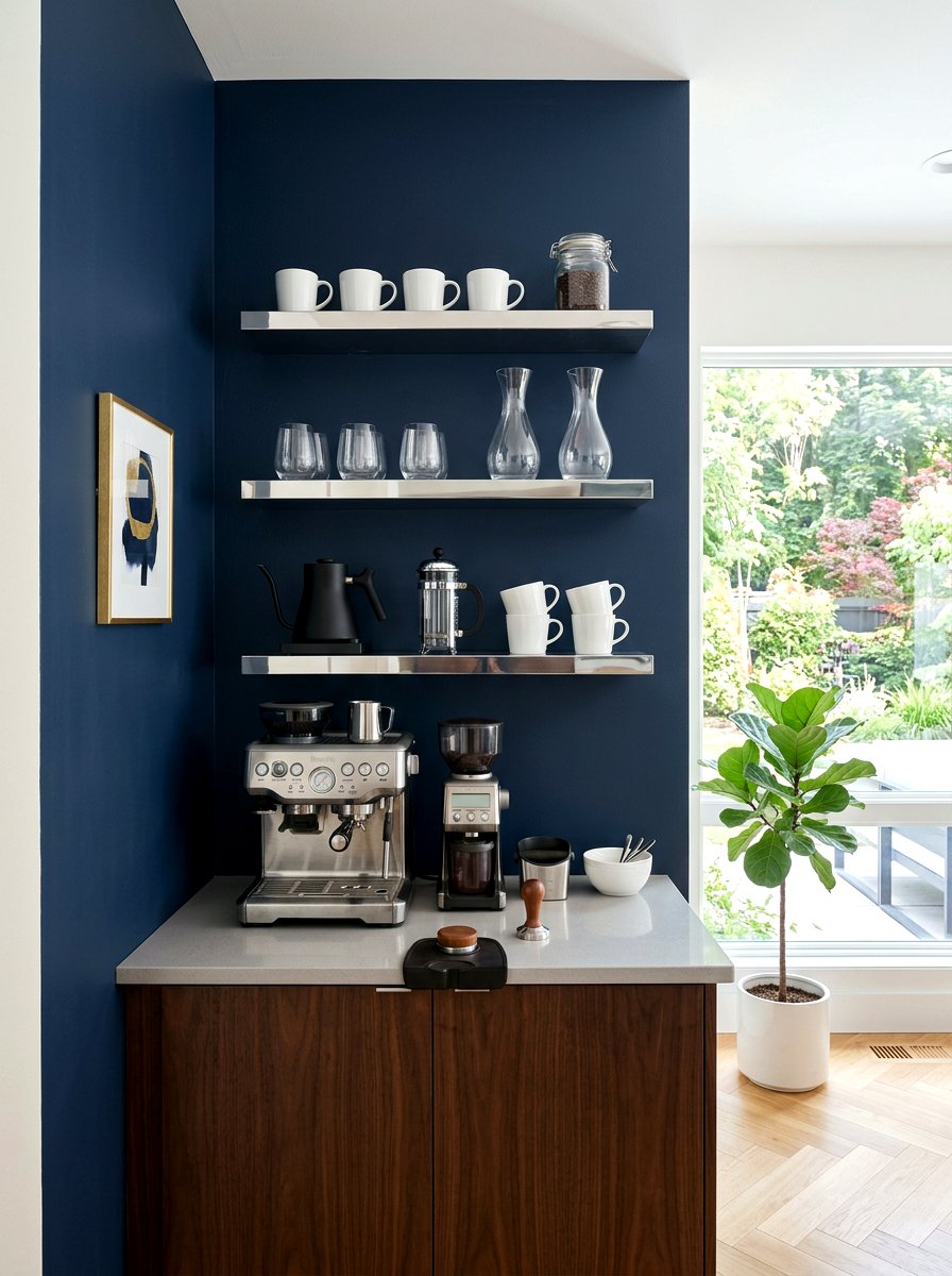 Chrome Floating Shelves - 30 chrome kitchen decor ideas