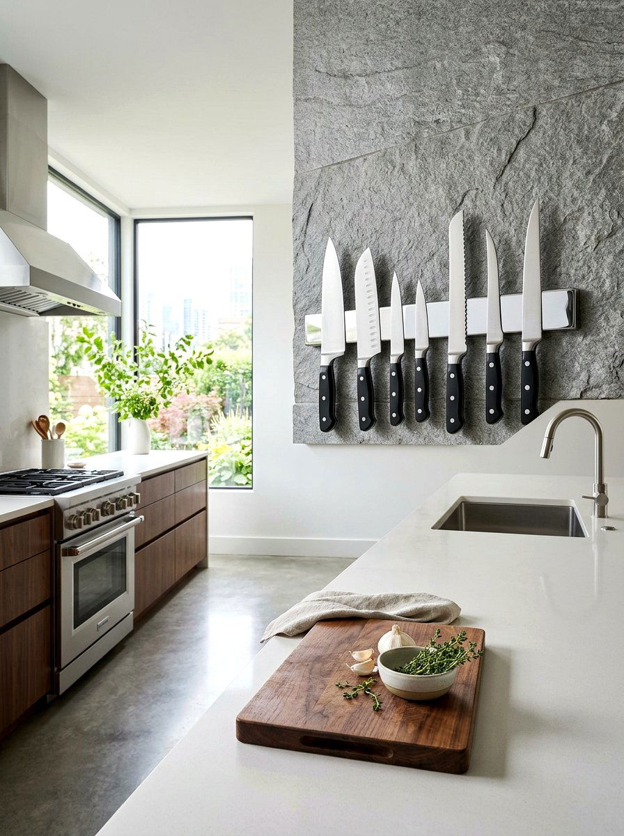 Chrome Magnetic Knife Strip - 30 chrome kitchen decor ideas