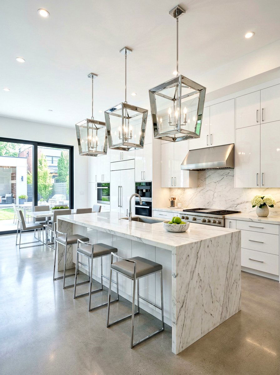 Chrome Modern Lantern - 30 kitchen lantern lighting ideas