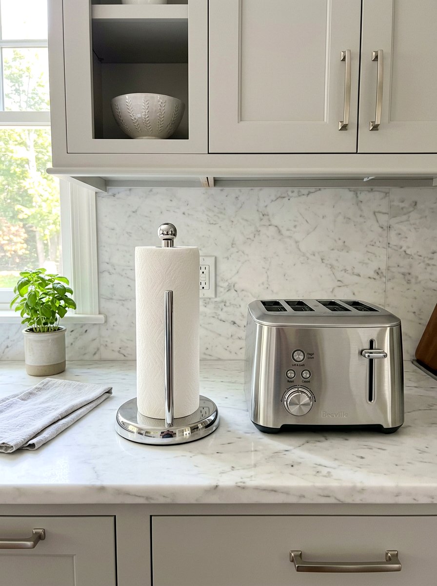 Chrome Paper Towel Holder - 30 chrome kitchen decor ideas