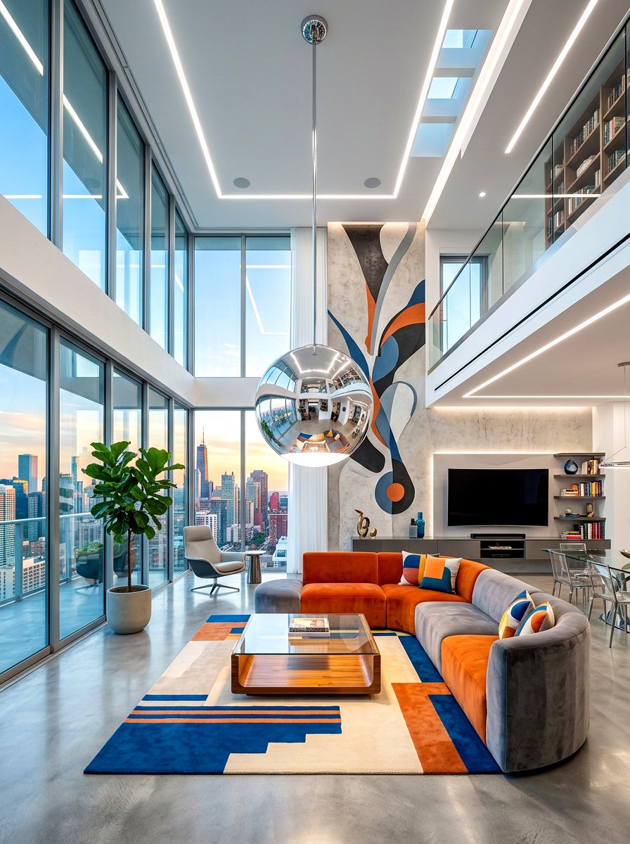 Chrome Pendant Light - 30 chrome aesthetic living room ideas