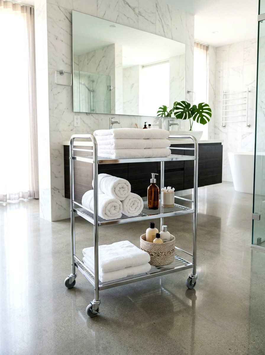 Chrome Rolling Bathroom Cart - 30 aesthetic bathroom cart ideas