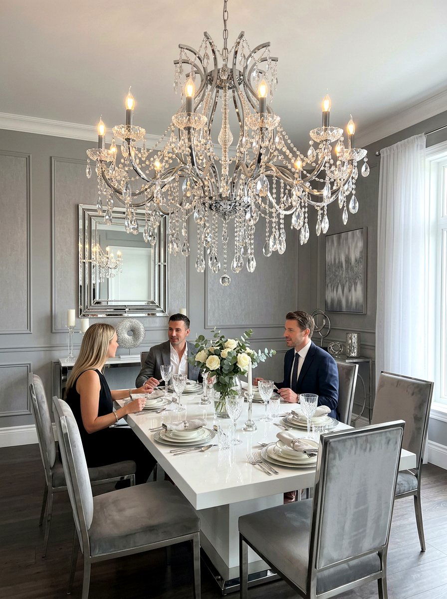 Chrome Sparkle Chandelier - 30 dining room chandelier ideas