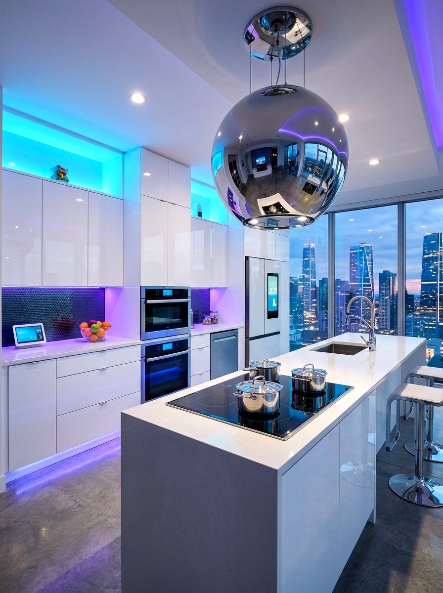 Chrome Sphere Modern Range Hood - 30 rounded kitchen hood ideas