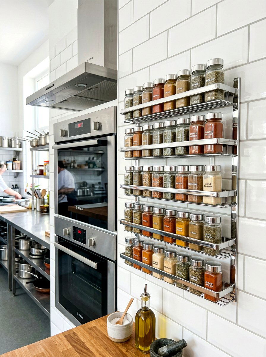 Chrome Spice Rack - 30 chrome kitchen decor ideas