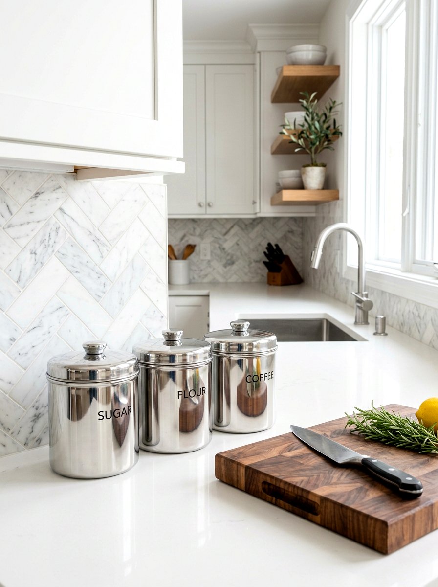 Chrome Storage Canisters - 30 chrome kitchen decor ideas