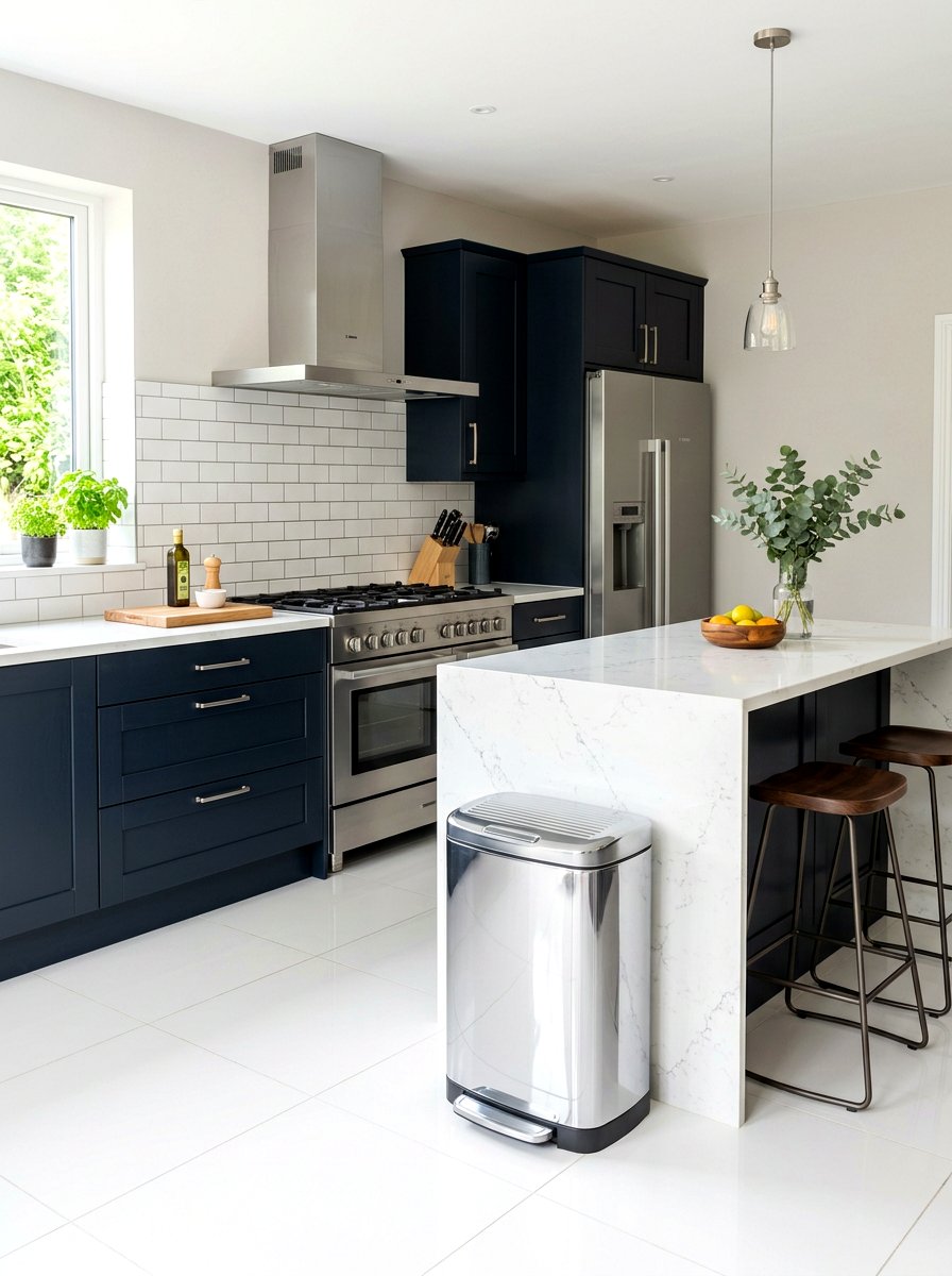 Chrome Trash Can - 30 chrome kitchen decor ideas