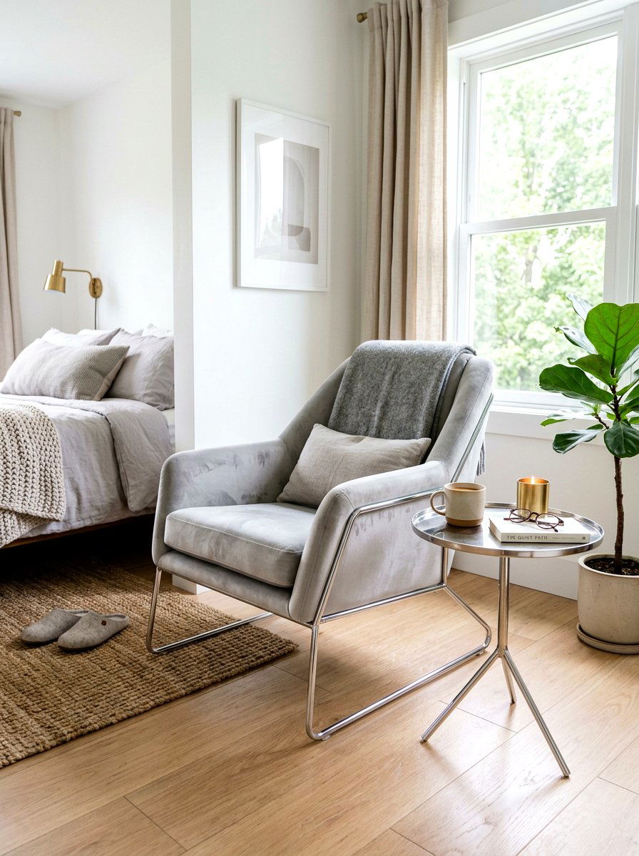 Chrome base armchair - 30 silver chrome bedroom ideas