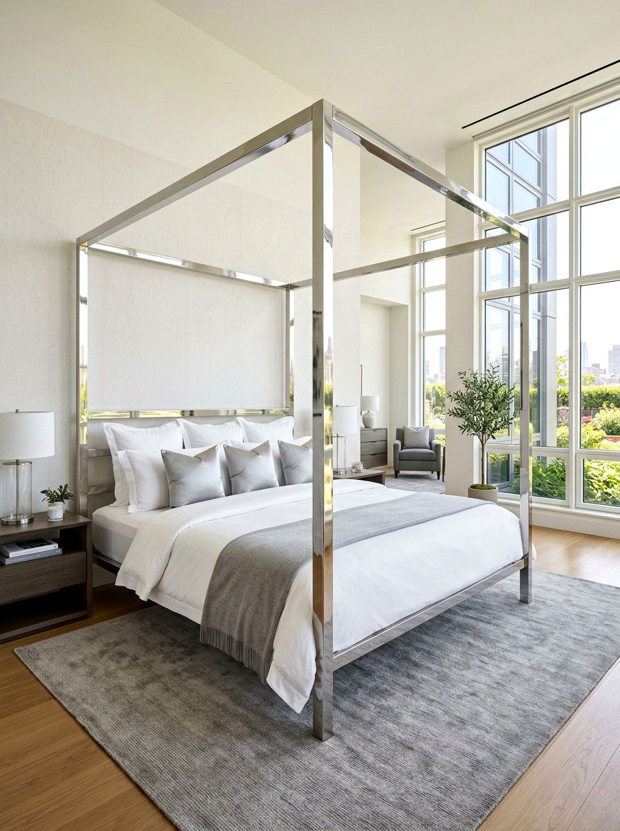 Chrome canopy bed - 30 silver chrome bedroom ideas