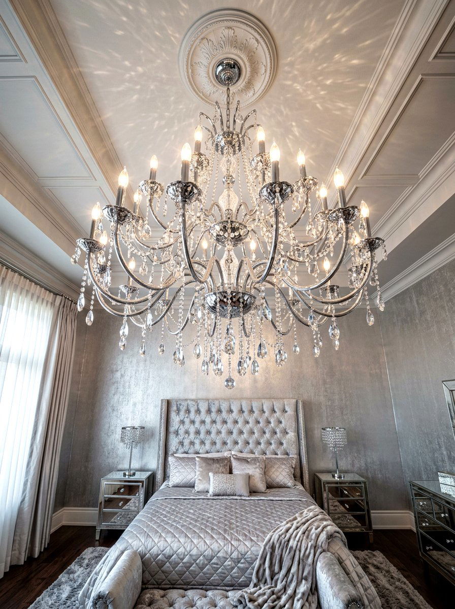 Chrome chandelier lighting - 30 silver chrome bedroom ideas