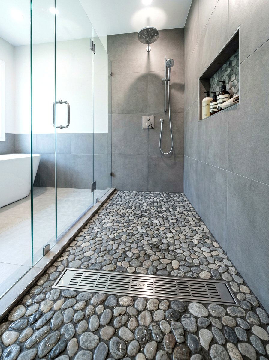 Chrome floor drain - 30 chrome bathroom decor ideas