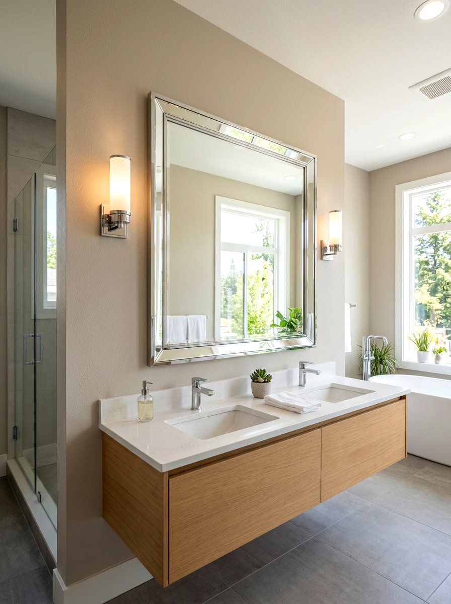 Chrome framed mirror - 30 chrome bathroom decor ideas
