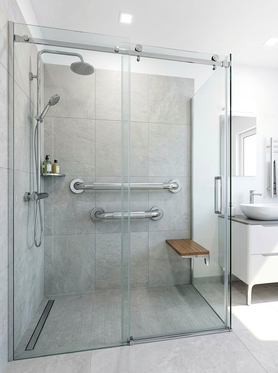 Chrome grab bars - 30 chrome bathroom decor ideas
