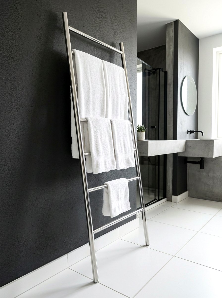 Chrome ladder rack - 30 chrome bathroom decor ideas