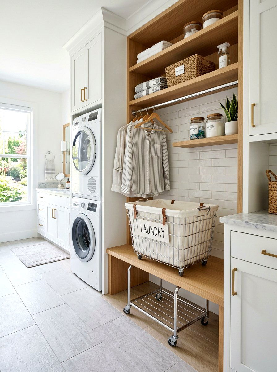 Chrome laundry basket - 30 chrome bathroom decor ideas
