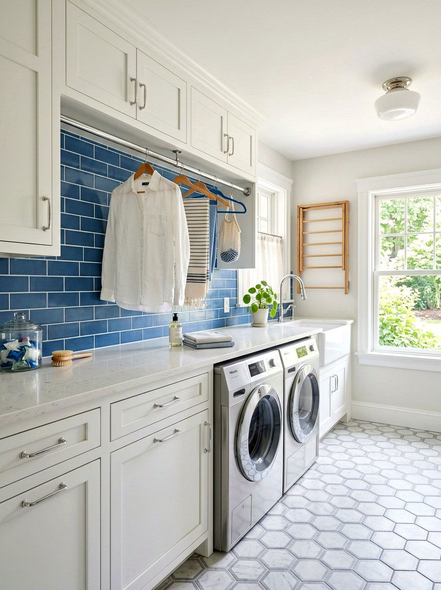 Chrome laundry hanging rod - 30 laundry room hanging rod ideas