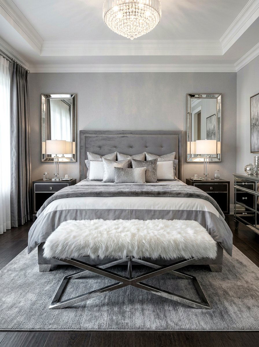 Chrome leg bench - 30 silver chrome bedroom ideas