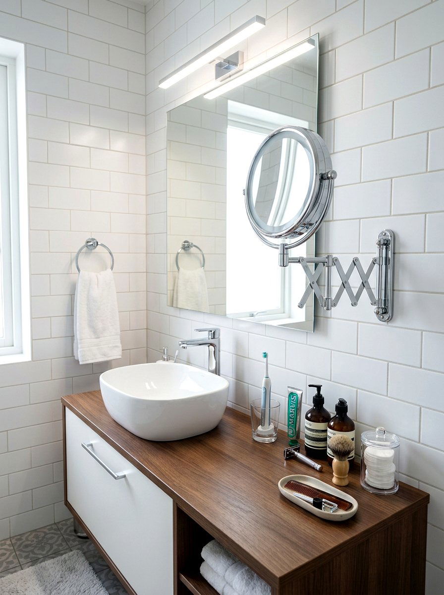 Chrome magnifying mirror - 30 chrome bathroom decor ideas