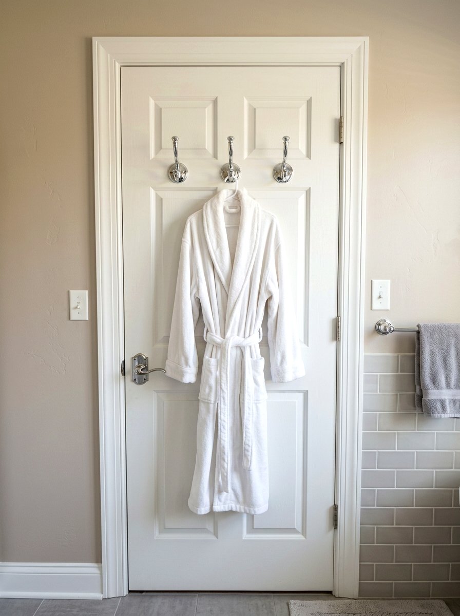 Chrome robe hook - 30 chrome bathroom decor ideas