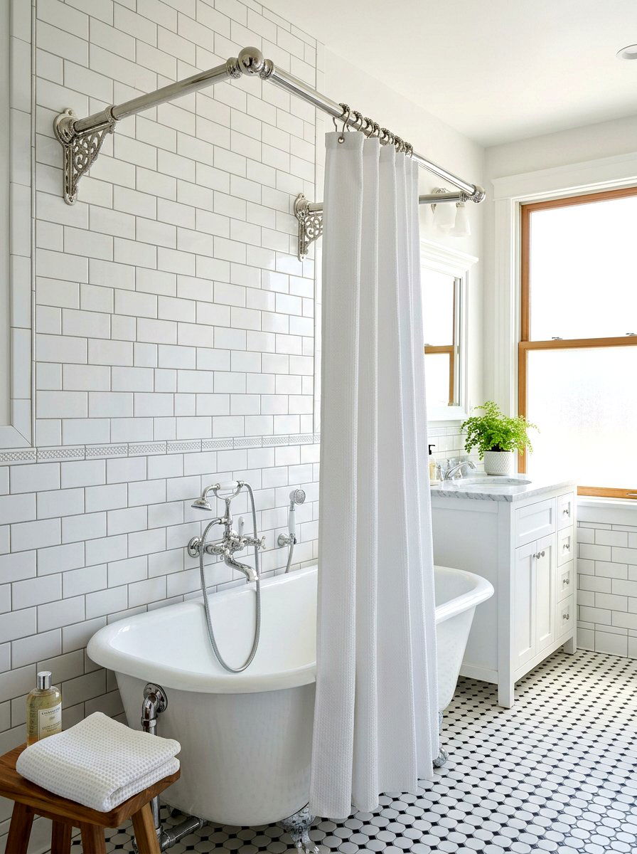 Chrome shower curtain rod - 30 chrome bathroom decor ideas