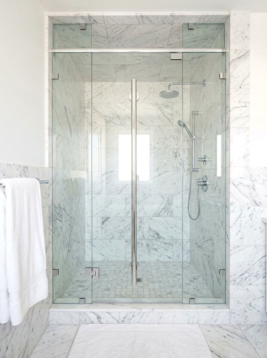 Chrome shower door handle - 30 chrome bathroom decor ideas