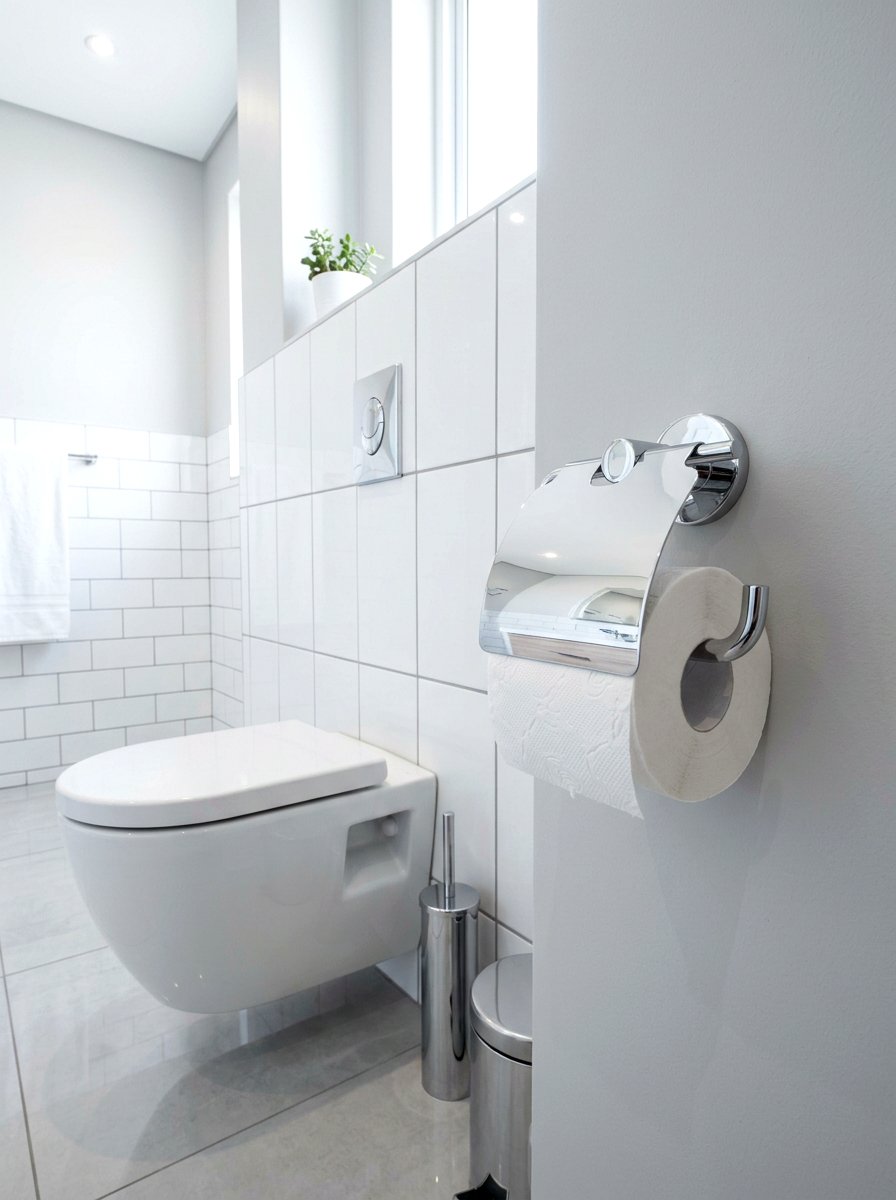 Chrome toilet paper holder - 30 chrome bathroom decor ideas