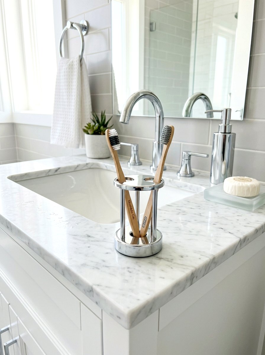 Chrome toothbrush holder - 30 chrome bathroom decor ideas