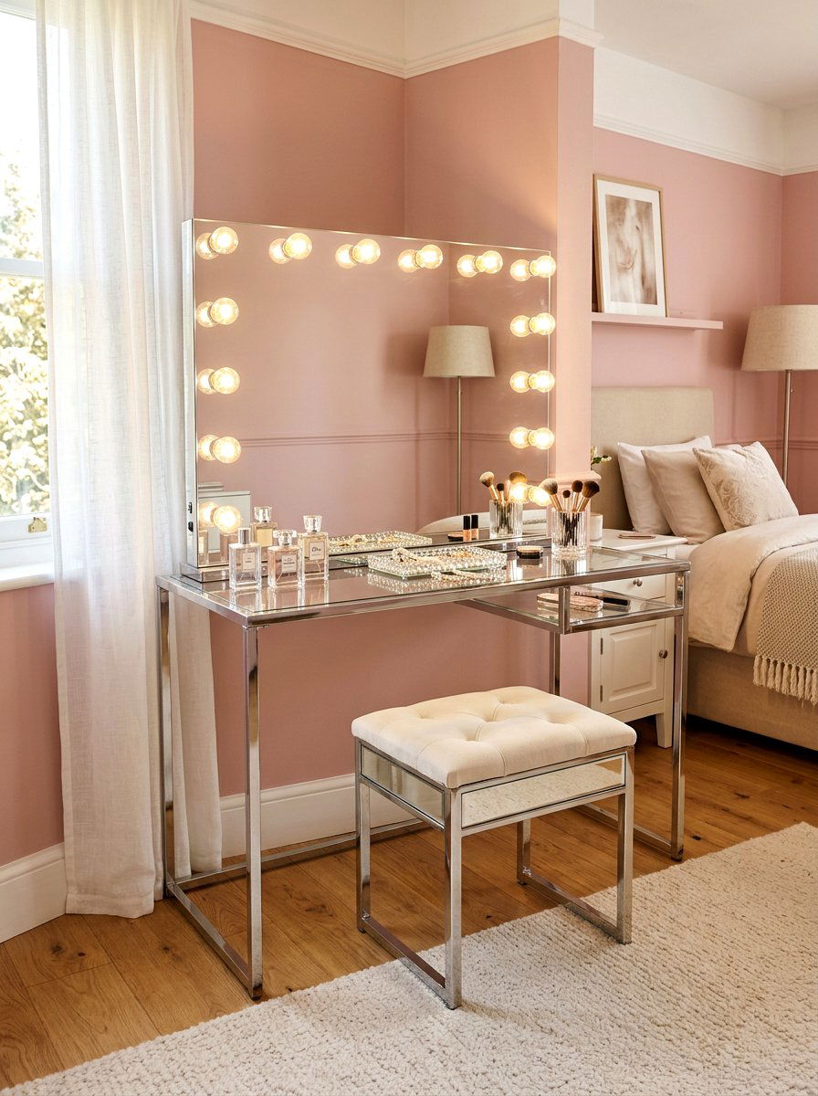Chrome vanity table - 30 silver chrome bedroom ideas