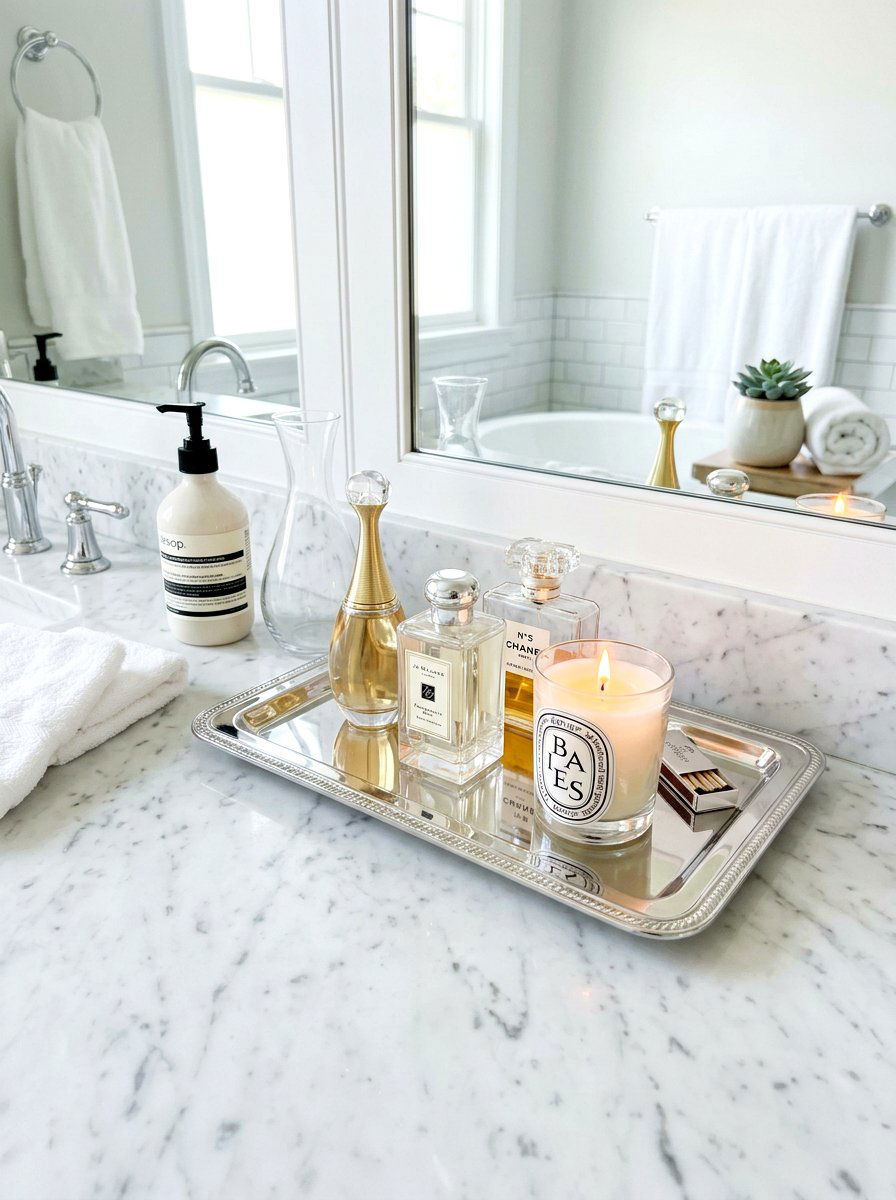 Chrome vanity tray - 30 chrome bathroom decor ideas