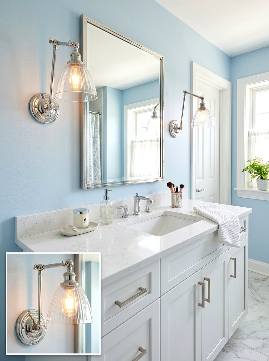 Chrome wall sconce - 30 chrome bathroom decor ideas
