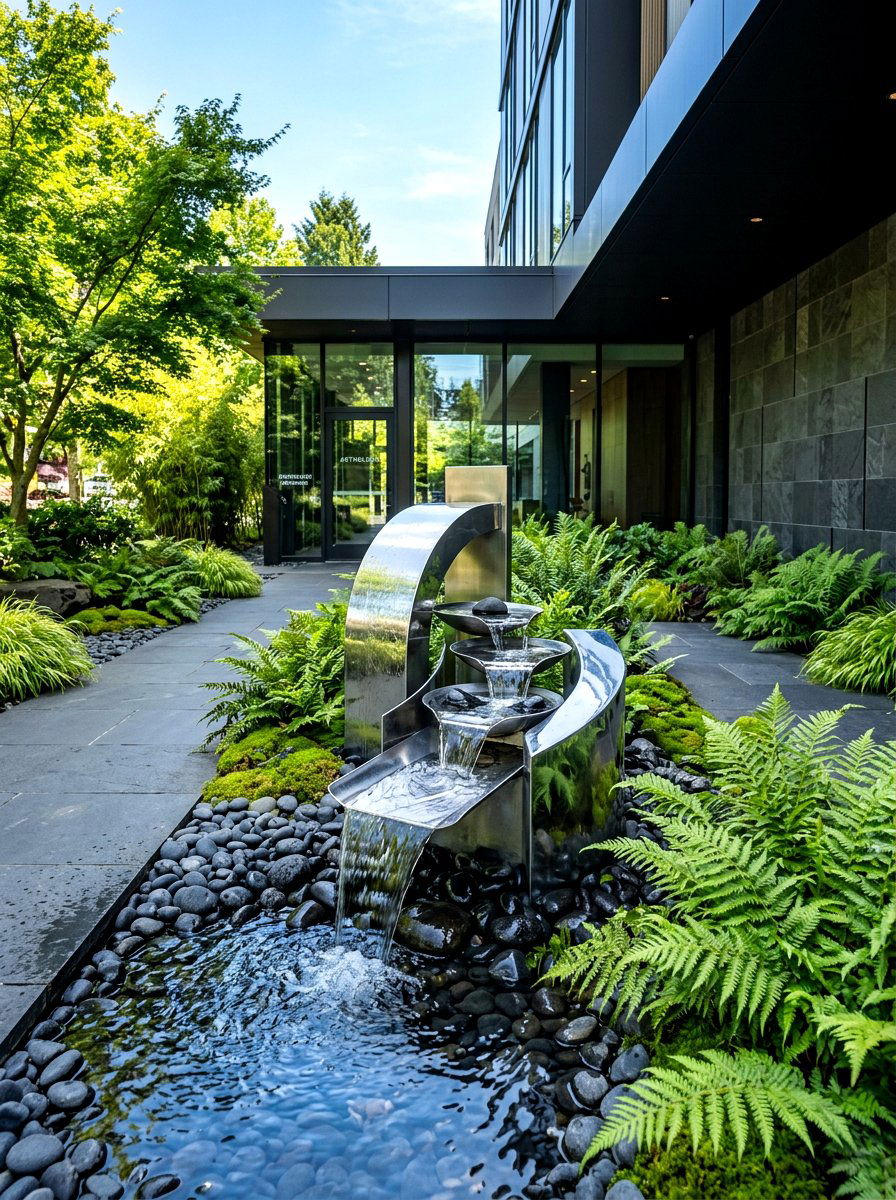 Chrome water fountain - 30 chrome outdoor accent ideas