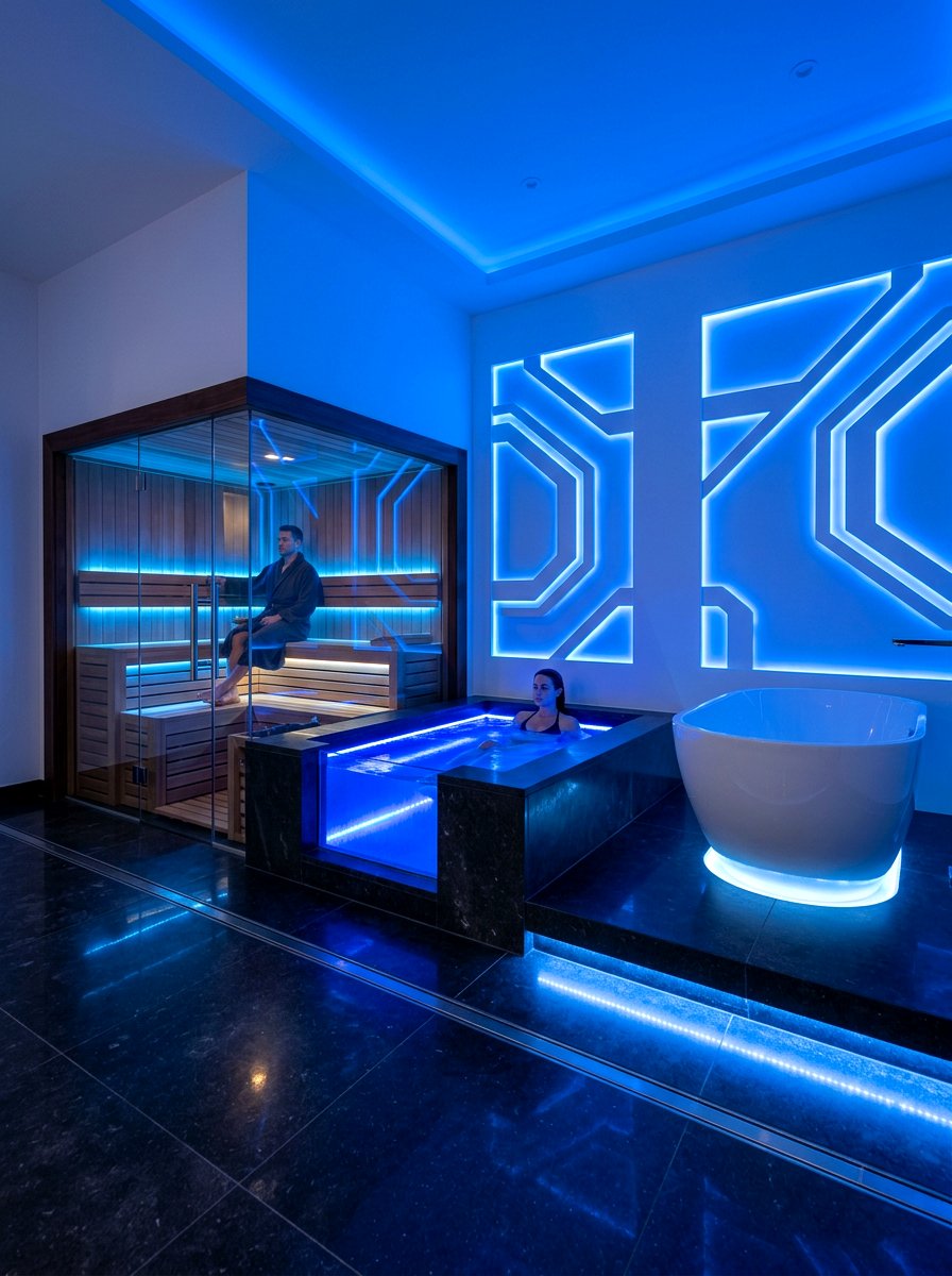 Chromotherapy lighting spa room - 30 contrast therapy room ideas