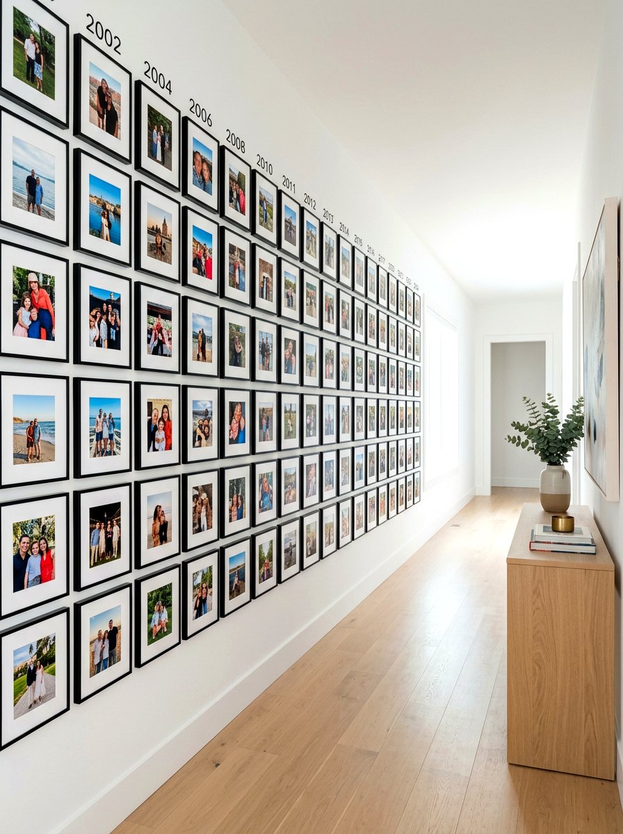 Chronological Photo Gallery Wall - 30 family photo wall ideas