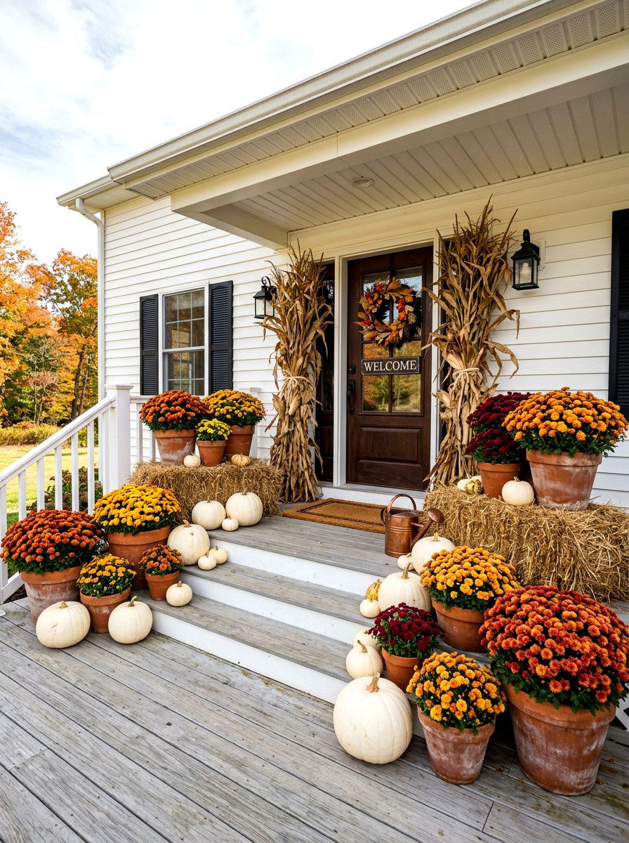 Chrysanthemum porch display - 30 fall garden ideas