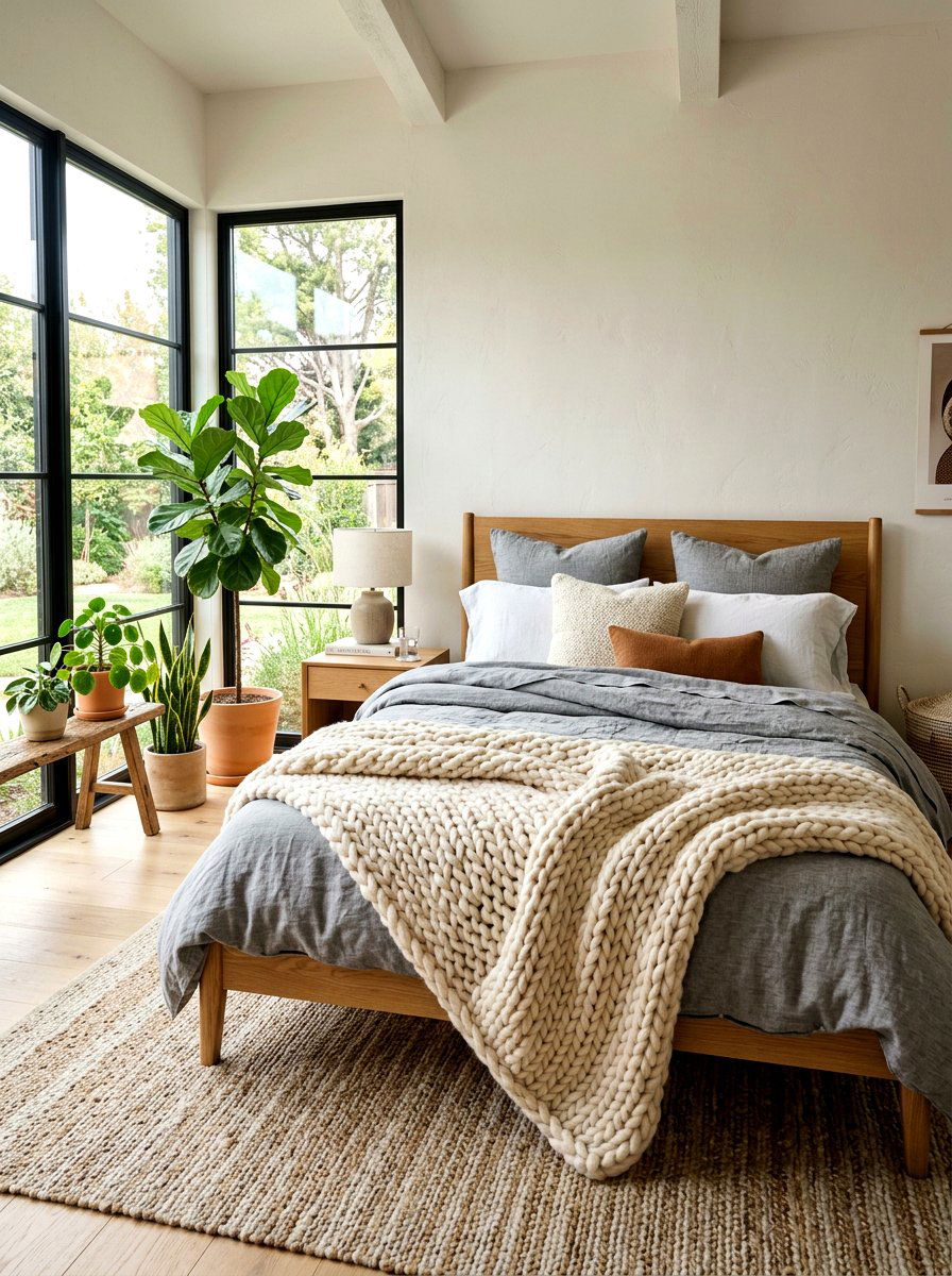 Chunky Knit Layered Bed - 30 cozy bedscape ideas