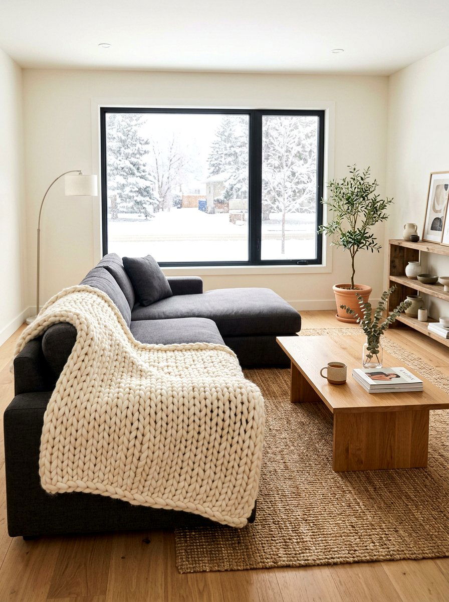Chunky Knit Living Room - 30 winter living room styling ideas