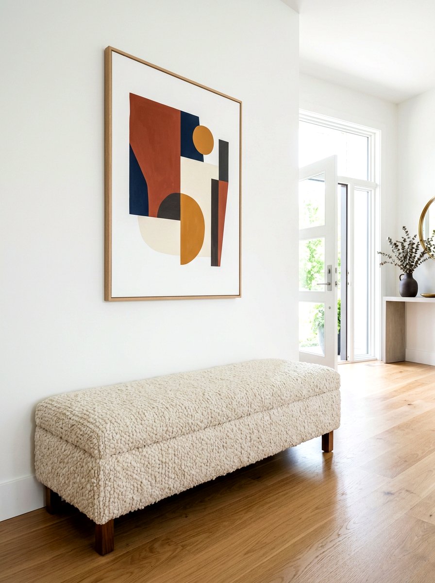 Chunky Texture Boucle Bench - 30 boucle entry bench ideas